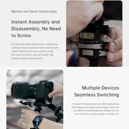 FALCAM - F38 Quick Release Plate Kit with 1/4" to 3/8" Screw, Compatible with 38mm Mounting Adapter for Tripods and Stabilizers
