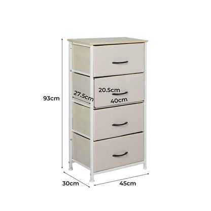 LEVEDE Chest of 4 Drawers, Tallboy Storage Cabinet, Fabric Tower Dresser Organizer Clothes Toys Storage Unit, Home Furniture for Bedroom, Living Room, Hallway, Office (Beige)