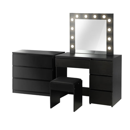 Oikiture Vanity with Mirror and 4 Drawer, 3 Side Chest Drawers, Black