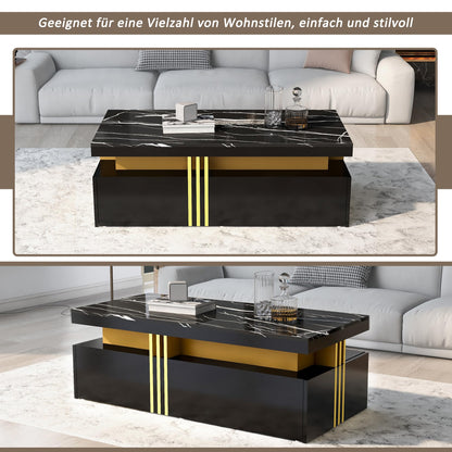 REXO Modern Marble Table with Glossy Top for Living Room (Black, 100 x 50 x 40 cm)
