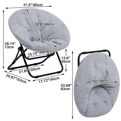 HollyHOME Folding Armchair, Round Folding Chair, Living Room, Wing Chair, Round Lounge Chair, Moon Chair, Relaxing Chair, Cosy Reading Chair, Bedroom, Plush, Grey