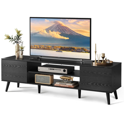 WLIVE TV Cabinet 160 cm Lowboard with 2 Doors up to 70 Inches Black 160 x