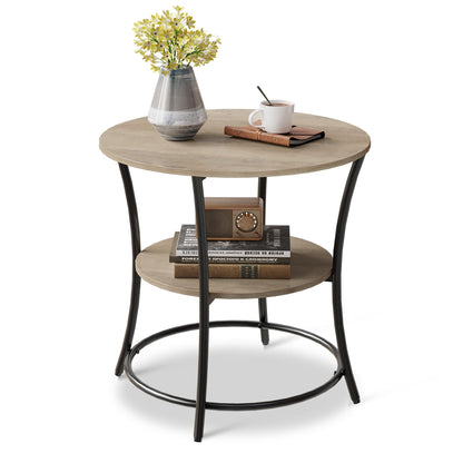 WLIVE 2 Tier Round End Table Steel Frame Small Space Living Room Nightstand