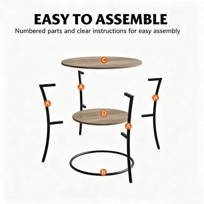 WLIVE 2 Tier Round End Table Steel Frame Small Space Living Room Nightstand
