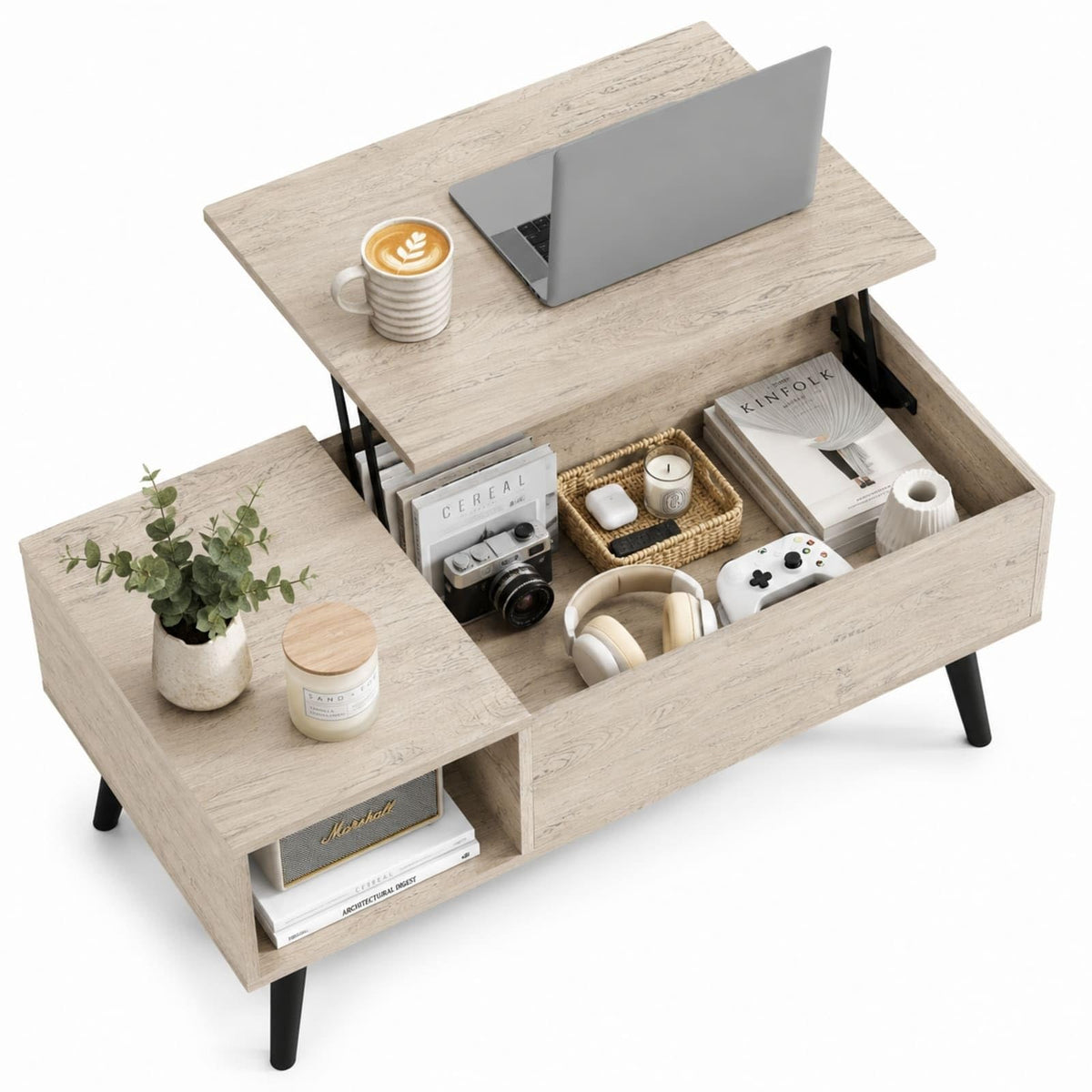 WLIVE Lift Top Coffee Table with Hidden Storage, Greige