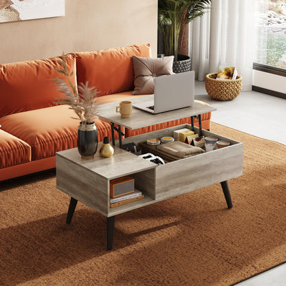 WLIVE Lift Top Coffee Table with Hidden Storage, Greige