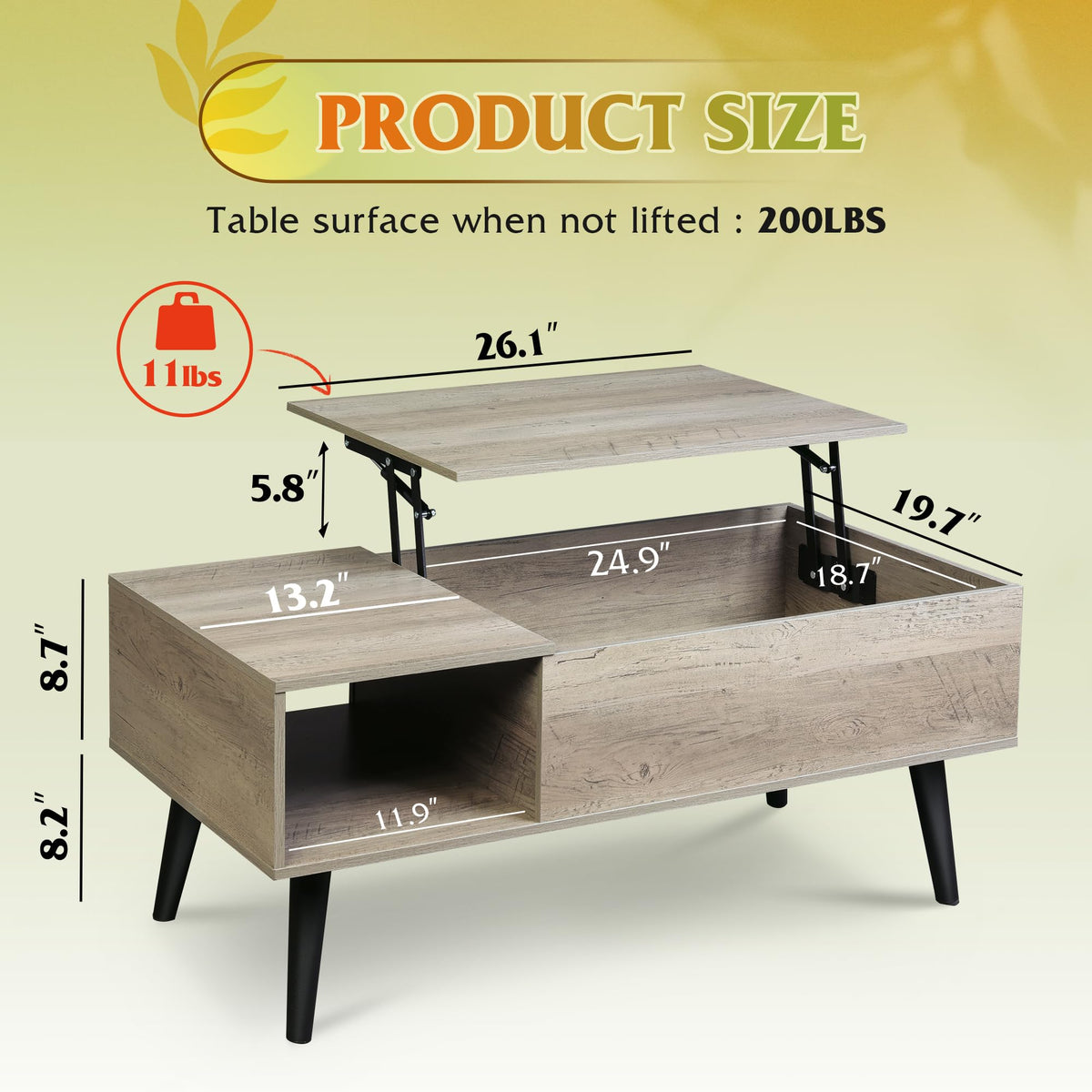 WLIVE Lift Top Coffee Table with Hidden Storage, Greige