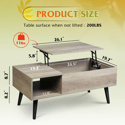 WLIVE Lift Top Coffee Table with Hidden Storage, Greige