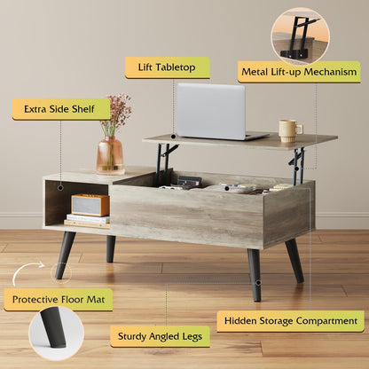 WLIVE Lift Top Coffee Table with Hidden Storage, Greige