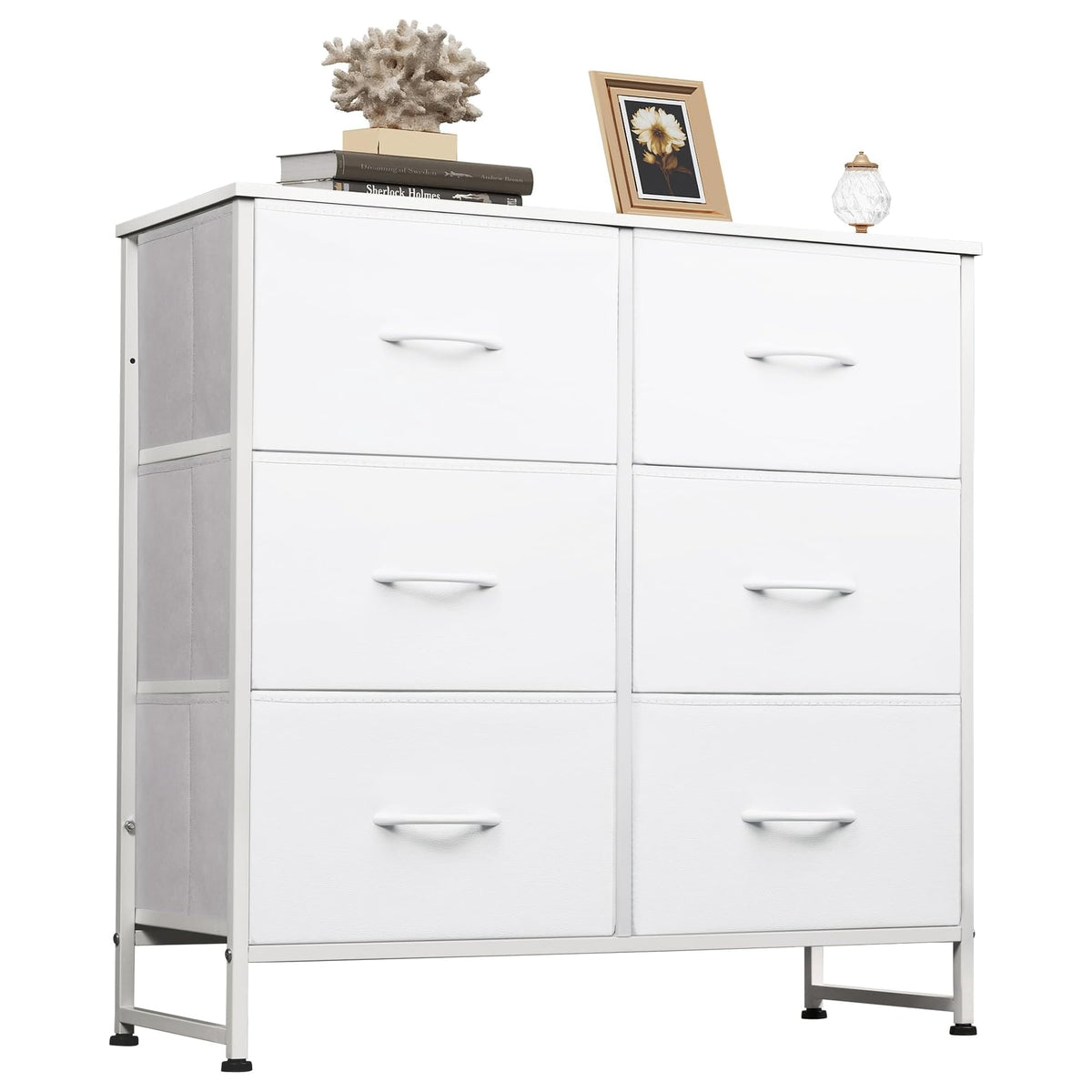WLIVE Fabric Chest of Drawers Bedroom Dresser 6 Drawer Double Chest of Drawers Storage Tower with Fabric Storage