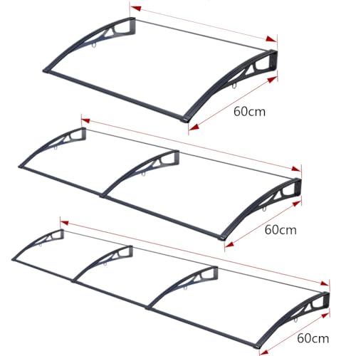 Window Door Awning Canopy White Aluminum Bracket Transparent Polycarbonate Board,Shelter Cover Front Doors Roofing Canopies for Sun Shutter,UV,Rain,Snow Protection (60 X 250cm)