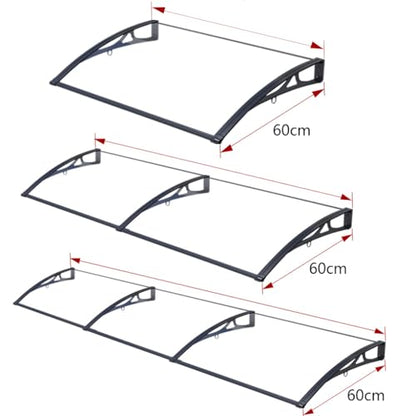 Window Door Awning Canopy White Aluminum Bracket Transparent Polycarbonate Board,Shelter Cover Front Doors Roofing Canopies for Sun Shutter,UV,Rain,Snow Protection (60 X 250cm)