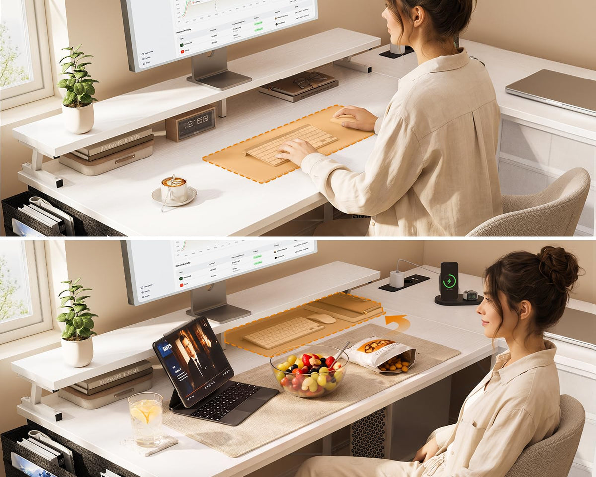 ODK Corner Desk with 4 Drawers and Socket, 160 x 80 cm, White
