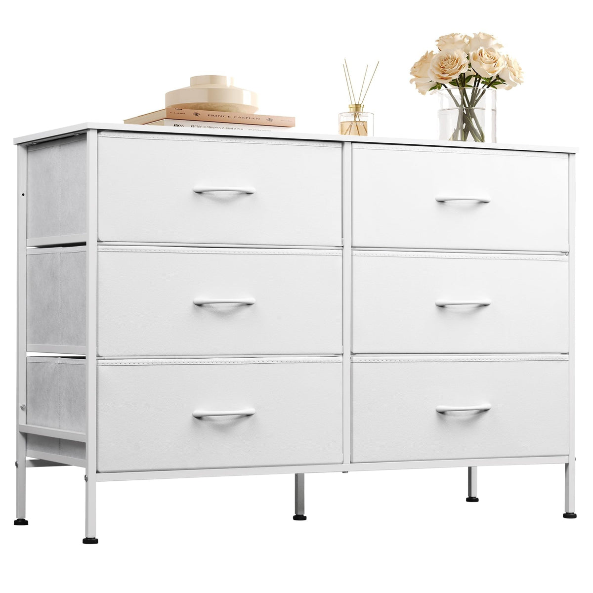 WLIVE Dresser for Bedroom with 6 Fabric Drawers, White