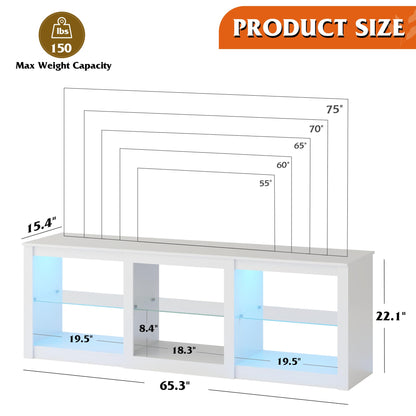 WLIVE TV Stand for 55/65/75 Inch TV, Modern Entertainment Center with LED Lights & Adjustable Glass Shelves, Sturdy Media Console for Living Room, Bedroom,Gaming (White)