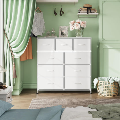 WLIVE Tall Dresser for Bedroom, 9 Drawer Chest of Drawers, White