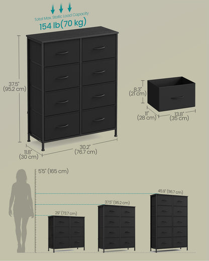 SONGMICS Dresser for Bedroom, Tall Dresser with 8 Fabric Drawers