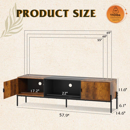 WLIVE TV Stand for 65 Inch TVs, Media Console with Metal Legs, Rustic Brown