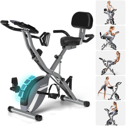 VANNECT Vélo d'appartement pliable avec 16 niveaux de résistance magnétique, capteur de fréquence cardiaque, moniteur LCD et siège confortable pour la maison et le bureau, jusqu'à 150 kg
