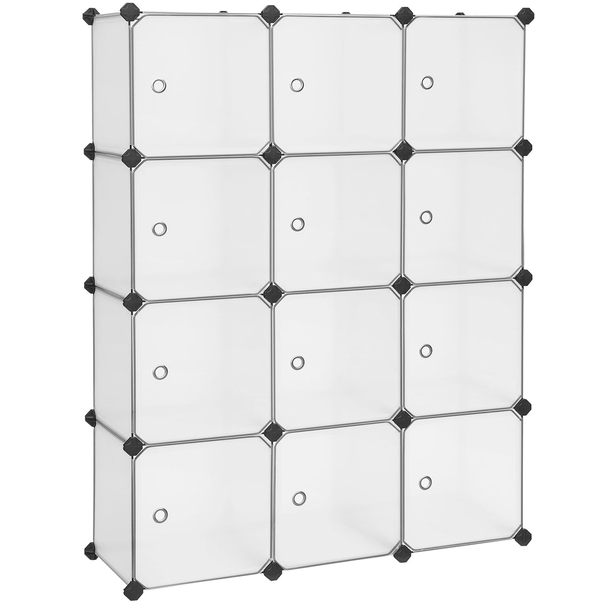 SONGMICS 12-Cube Storage Unit, Shoe Rack, Stackable Cubes, Plastic Closet Cabinet, Wardrobe, with Doors, for Bedroom, Office, Easy to Assemble, White LPC342W01