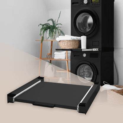 ML-Design Stacking Kit with Pull-Out Shelf, 60×60 cm, Black, Universal Steel Stacking Frame for Washing Machine & Tumble Dryer,Space-Saving Connector Kit with Slide-Out Laundry Basket Shelf