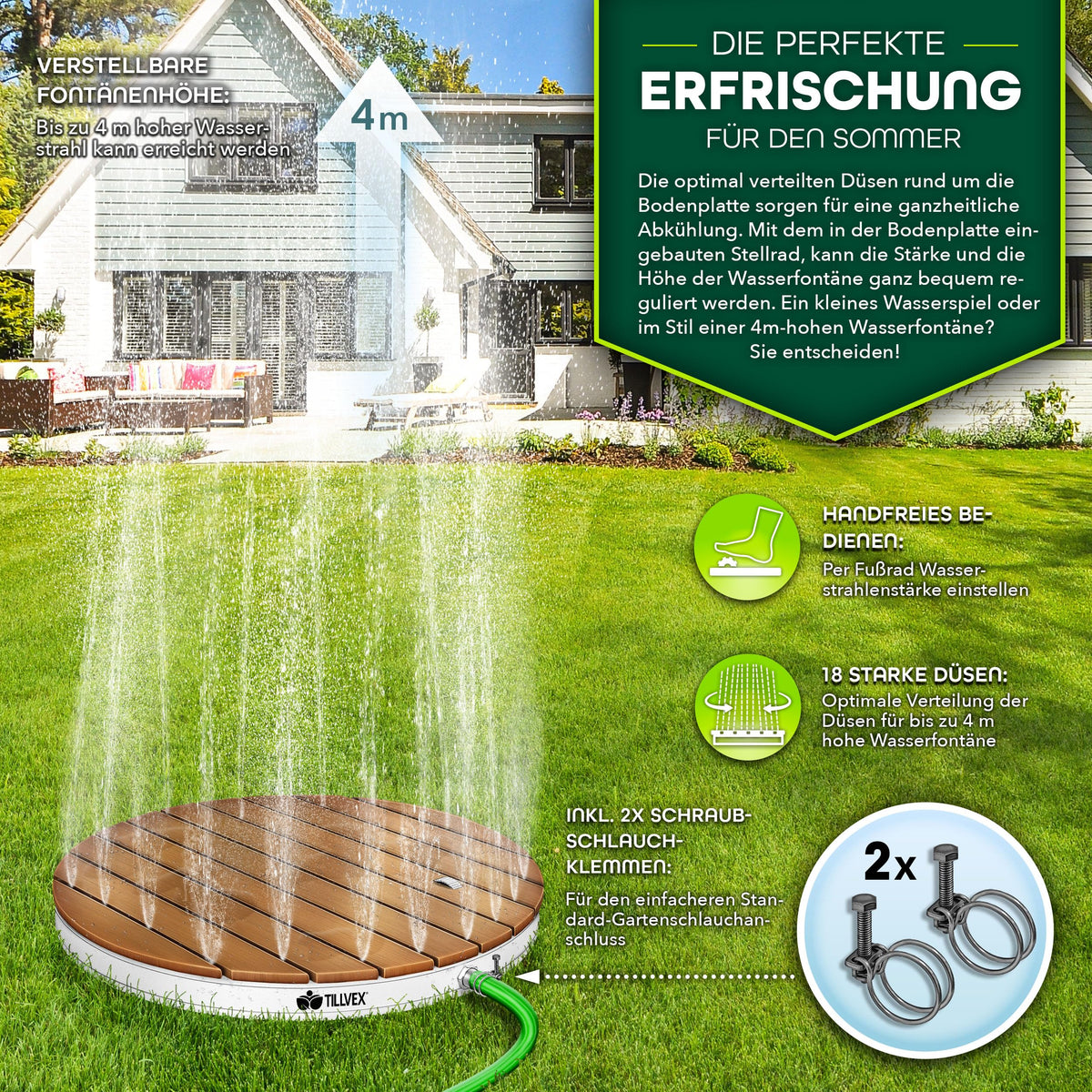 tillvex® Outdoor Garden Shower Up to 4 m Fountain Height | Floor Shower with Standing Wheel | Non-Slip Outdoor Shower | Sauna Shower, Camping Weather Resistant