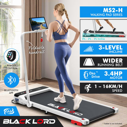BLACK LORD 3.4HP Incline Walking Pad Treadmill Handle 40cm Belt MS2H White