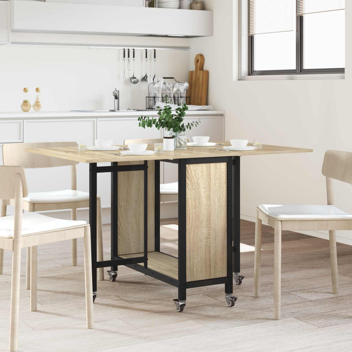 vidaXL Folding Dining Table with Wheels 130 x 80 x 76.5 cm