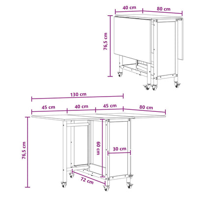 vidaXL Folding Dining Table with Wheels 130 x 80 x 76.5 cm
