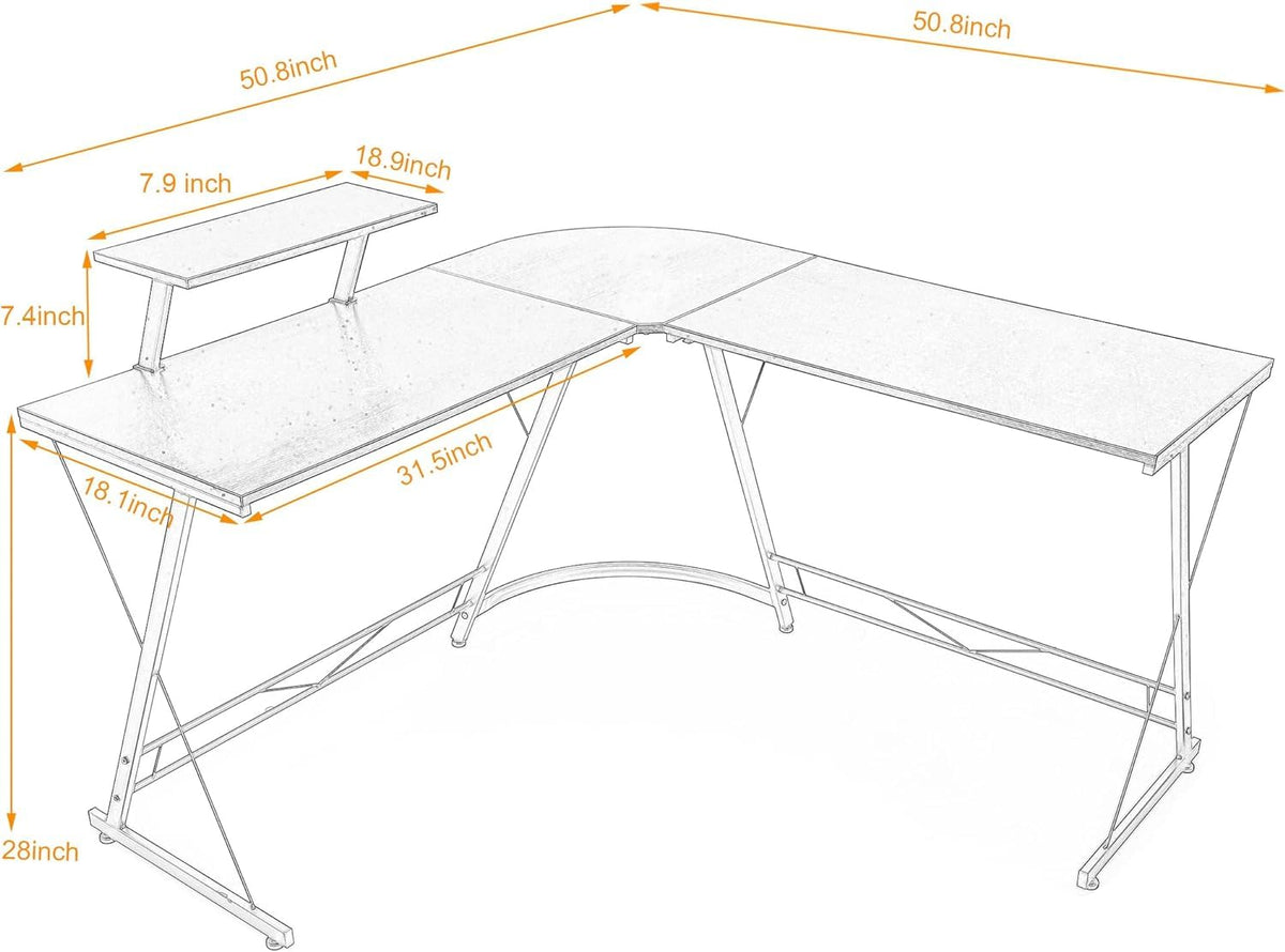 SKY-TOUCH L-Shaped Computer Desk｜Gaming Desk ｜PC Workstation｜Home Office Desk｜Corner Desk Study Desk with Removable Monitor Stand for Home Office Study Writing Workstation,129 * 46 * 71cm,Black