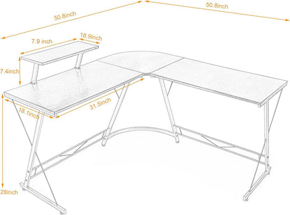 SKY-TOUCH L-Shaped Computer Desk｜Gaming Desk ｜PC Workstation｜Home Office Desk｜Corner Desk Study Desk with Removable Monitor Stand for Home Office Study Writing Workstation,129 * 46 * 71cm,Black