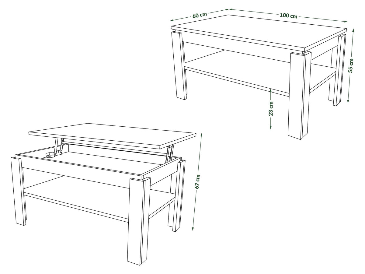 designimpex Asti-P Designer Coffee Table Height-Adjustable 55-67 cm Dark Oak Matt Black