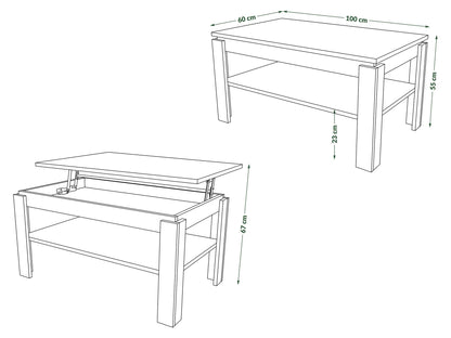 designimpex Asti-P Designer Coffee Table Height-Adjustable 55-67 cm Dark Oak Matt Black