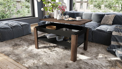 designimpex Asti-P Designer Coffee Table Height-Adjustable 55-67 cm Dark Oak Matt Black