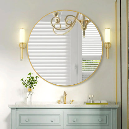 30 Inch Gold Round Mirrors Large Round Bathroom Wall Mirror with Tempered Glass Shatterproof for Entryway Living Room Bedroom (30 Inch, Gold)