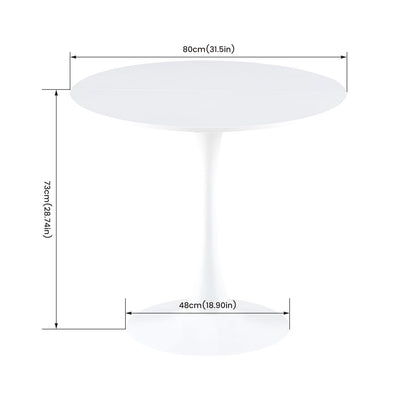 buybyroom Scandinavian Modern Round Dining Table, Diameter - 80 cm, Minimalist Small Table for Kitchen, Dining Room and Living Room - White