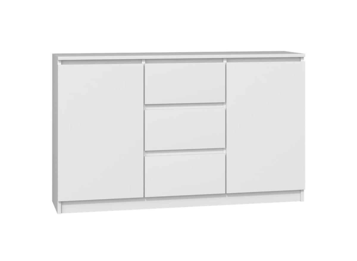 VBChome Chest of Drawers with 2 Doors and 3 Drawers, 120 x 40 x 75 cm, White without Handle, Versatile Wardrobe for Hallway, Bedroom, Living Room, Children's Room, Modern White