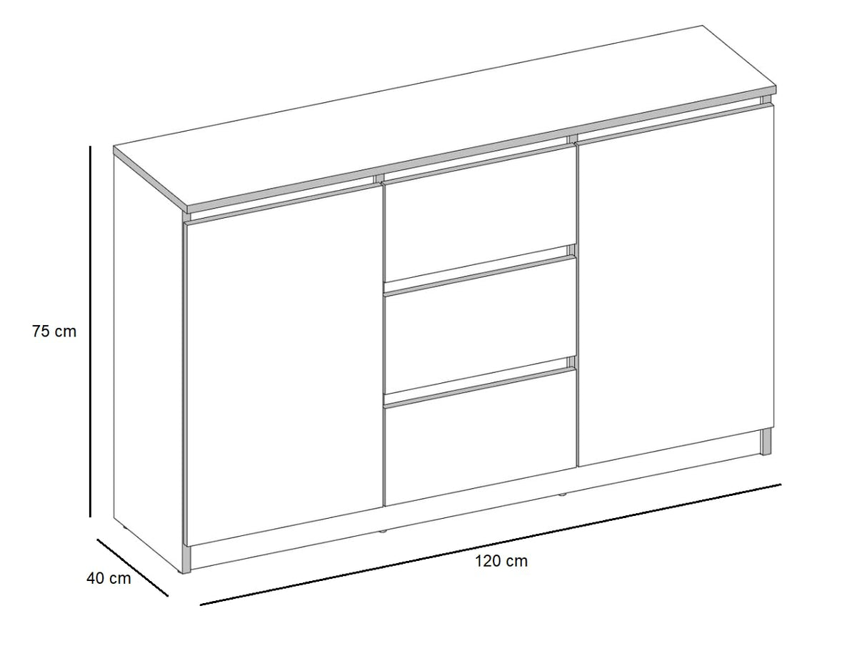 VBChome Chest of Drawers with 2 Doors and 3 Drawers, 120 x 40 x 75 cm, White without Handle, Versatile Wardrobe for Hallway, Bedroom, Living Room, Children's Room, Modern White
