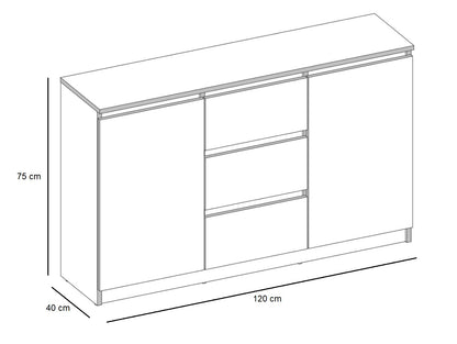 VBChome Chest of Drawers with 2 Doors and 3 Drawers, 120 x 40 x 75 cm, White without Handle, Versatile Wardrobe for Hallway, Bedroom, Living Room, Children's Room, Modern White