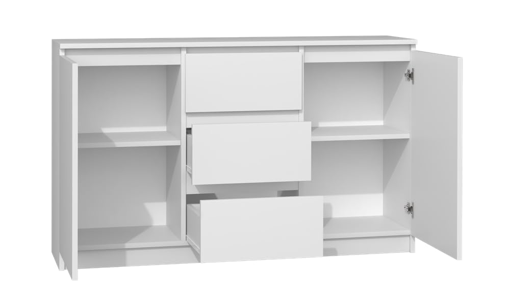VBChome Chest of Drawers with 2 Doors and 3 Drawers, 120 x 40 x 75 cm, White without Handle, Versatile Wardrobe for Hallway, Bedroom, Living Room, Children's Room, Modern White