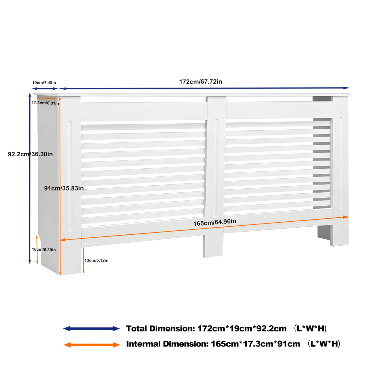 FATIVO 90cm Tall Radiator Cover Extra Height White MDF Horizontal Slat