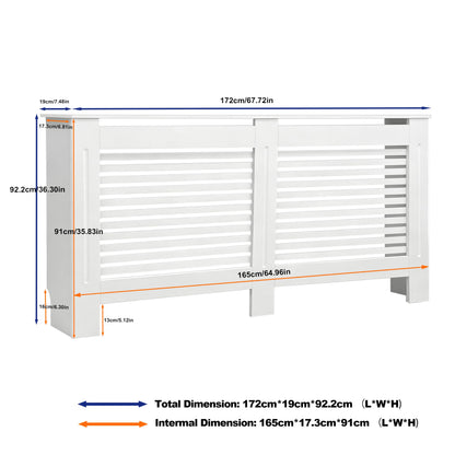 FATIVO 90cm Tall Radiator Cover Extra Height White MDF Horizontal Slat