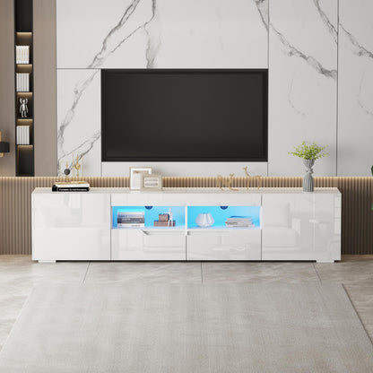 TRIOBLADE 200cm TV Stand Cabinet with Storage White High Gloss TV Unit Cabinet with LED Lights Modern Entertainment Unit for Living Room Bedroom for up to 75" TVs (white tv stand)