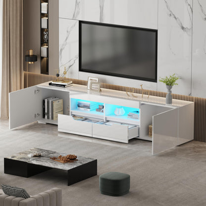 TRIOBLADE 200cm TV Stand Cabinet with Storage White High Gloss TV Unit Cabinet with LED Lights Modern Entertainment Unit for Living Room Bedroom for up to 75" TVs (white tv stand)