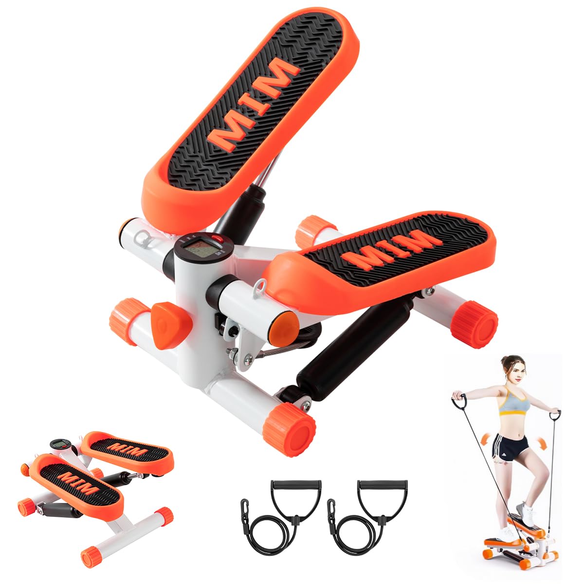 Mini Stepper for Exercise, Stair Stepper with Resistance Band and Calories Count