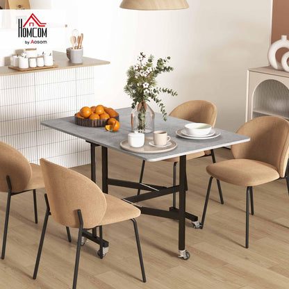 HOMCOM Drop Leaf Table, Folding Dining Table with Metal Frame, Rolling Kitchen Dining Table for Small Spaces, 120cm, Grey