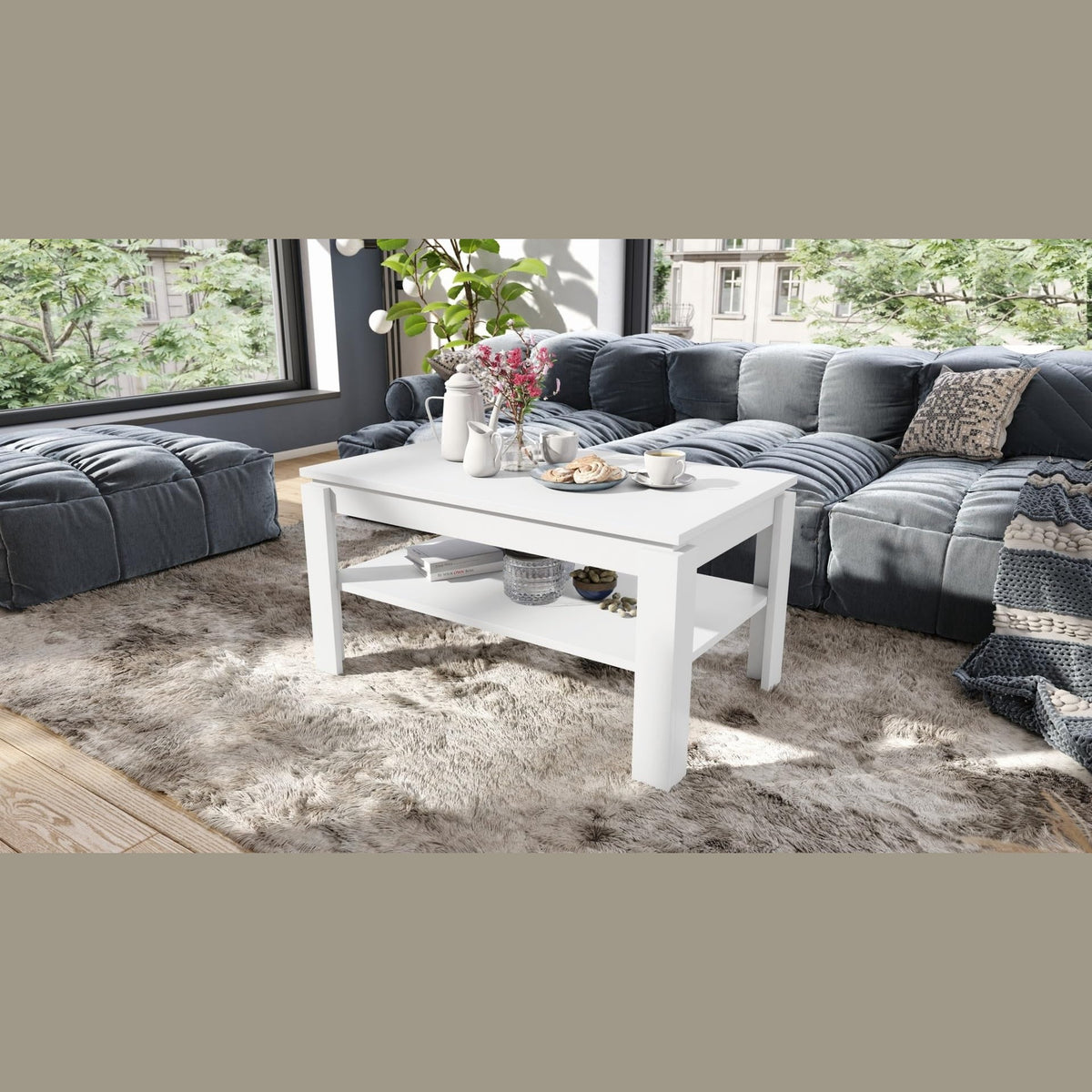 designimpex Asti-P Designer Coffee Table Height-Adjustable 55-67 cm Dining Table Matt White