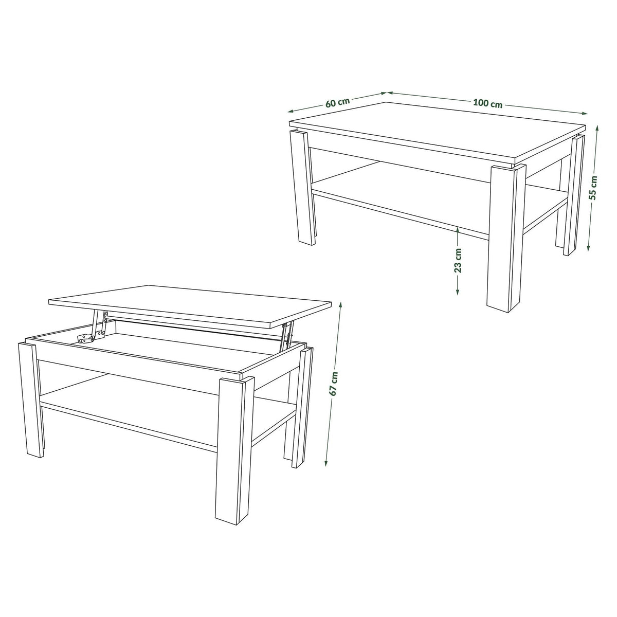 designimpex Asti-P Designer Coffee Table Height-Adjustable 55-67 cm Dining Table Matt White
