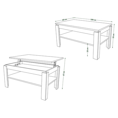 designimpex Asti-P Designer Coffee Table Height-Adjustable 55-67 cm Dining Table Matt White