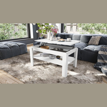 designimpex Asti-P Designer Coffee Table Height-Adjustable 55-67 cm Dining Table Matt White